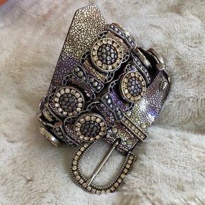 Nanni Belt Silver Leather Rhinestones Size 38